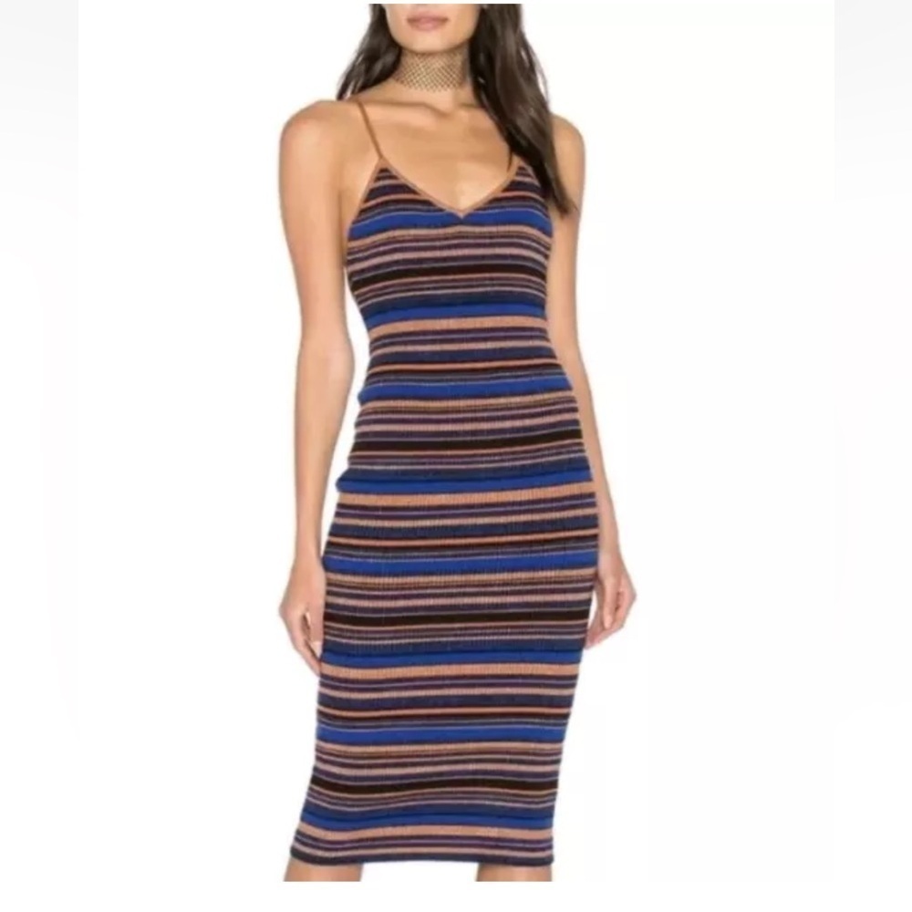 Majorelle Knit Striped Multicolor Lurex Midi Dress, Size Small  full of color